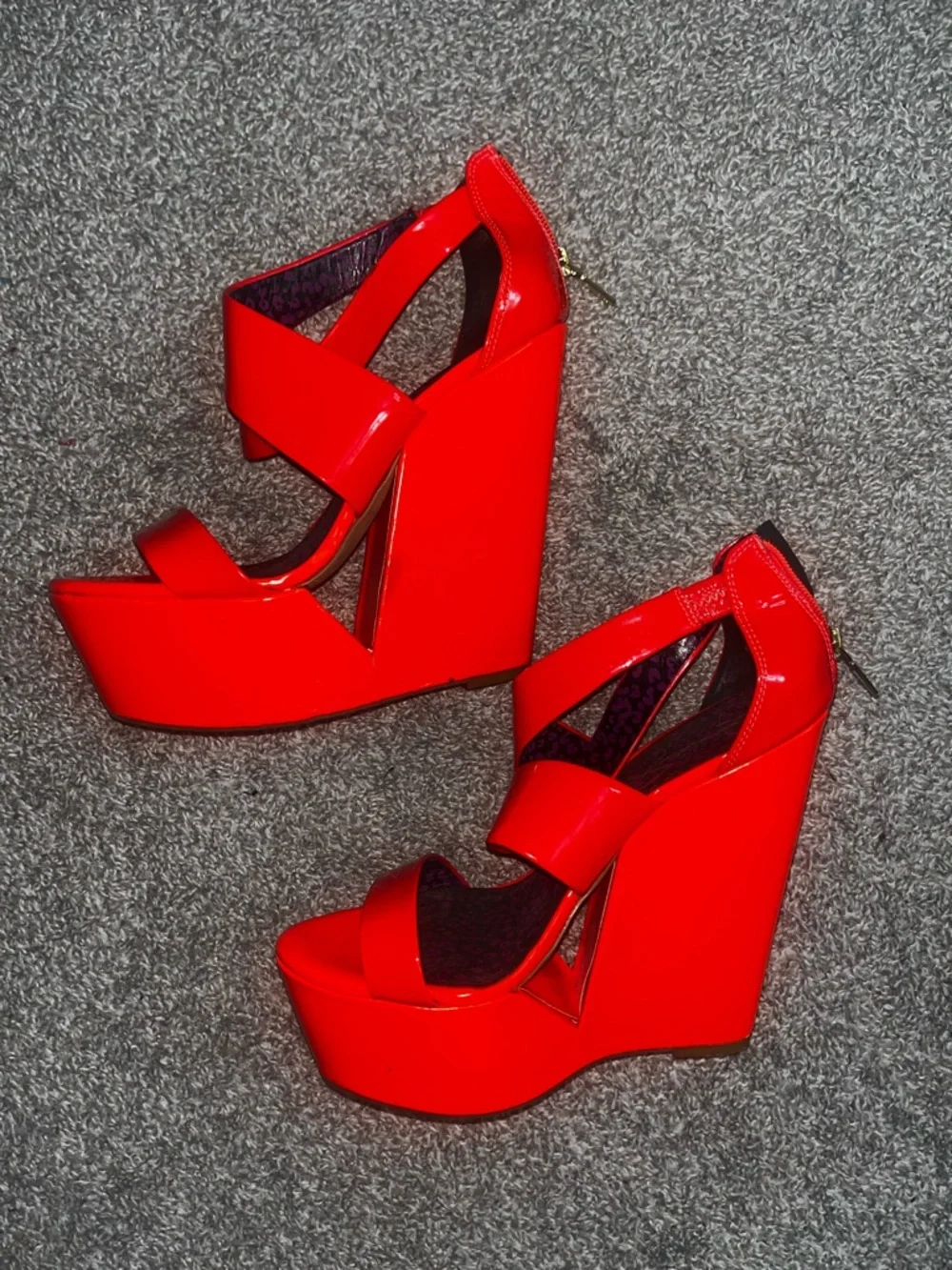 Jessica Simpson Red/Orange Wedges with Ankle Strap - Picture 3 of 16